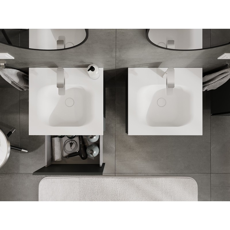 Mexen Rivel armário de casa de banho 50 cm com lavatório Vela, 1 gaveta, estriado, grafite mate/branco mate