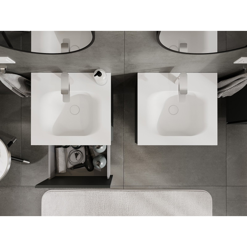 Mexen Rivel badkamerkast 50 cm met wastafel Vela, 1 lade, geribbeld, grafiet mat/wit mat - 91A20-05047-1-BF66-W23M01