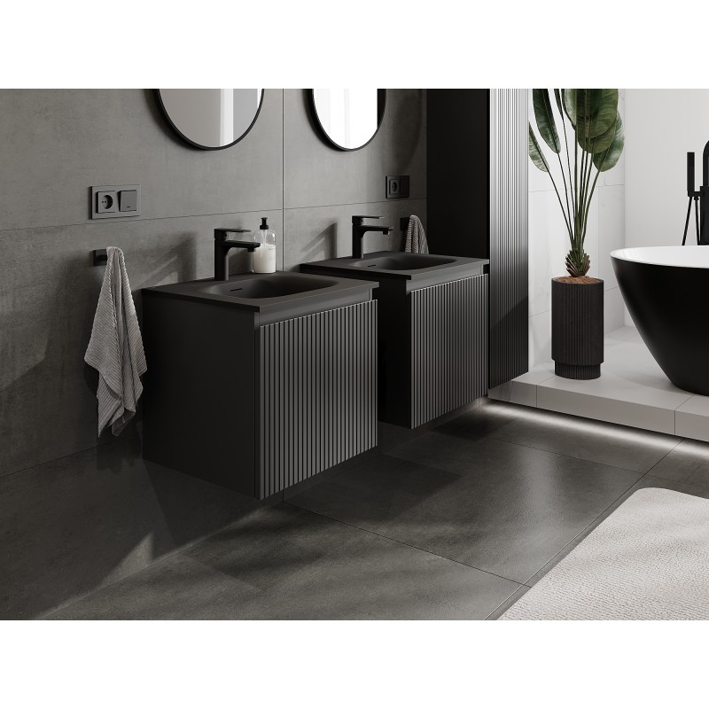 Mexen Rivel mobile da bagno 50 cm con lavabo Vela, 1 cassetto, scanalato, nero opaco - 91A20-05047-1-BF71-W23M71
