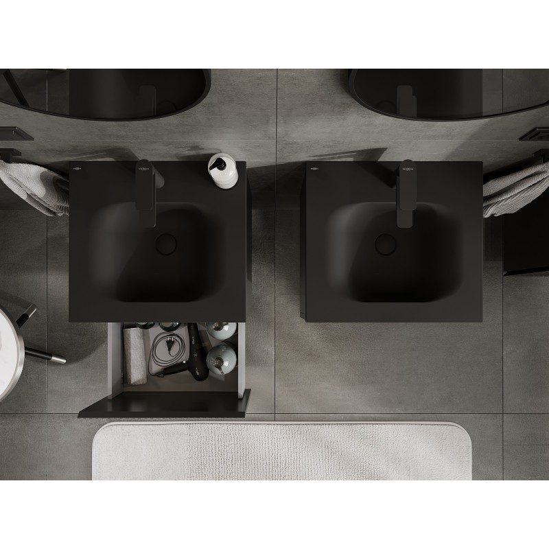 Mexen Rivel 50 cm Badezimmerschrank mit Vela Waschtisch, 1 Schublade, geriffelt, Schwarz Matt - 91A20-05047-1-BF71-W23M71