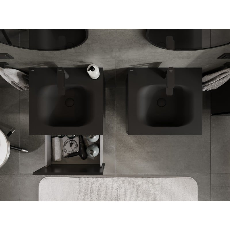 Mexen Rivel badkamerkast 50 cm met wastafel Vela, 1 lade, geribbeld, zwart mat - 91A20-05047-1-BF71-W23M71