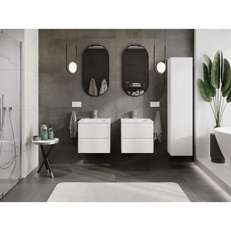 Mexen Rivel mobile da bagno 50 cm con lavabo Otis, 2 cassetti, scanalato, bianco opaco - 91A20-05047-2-BFF01-W18M01
