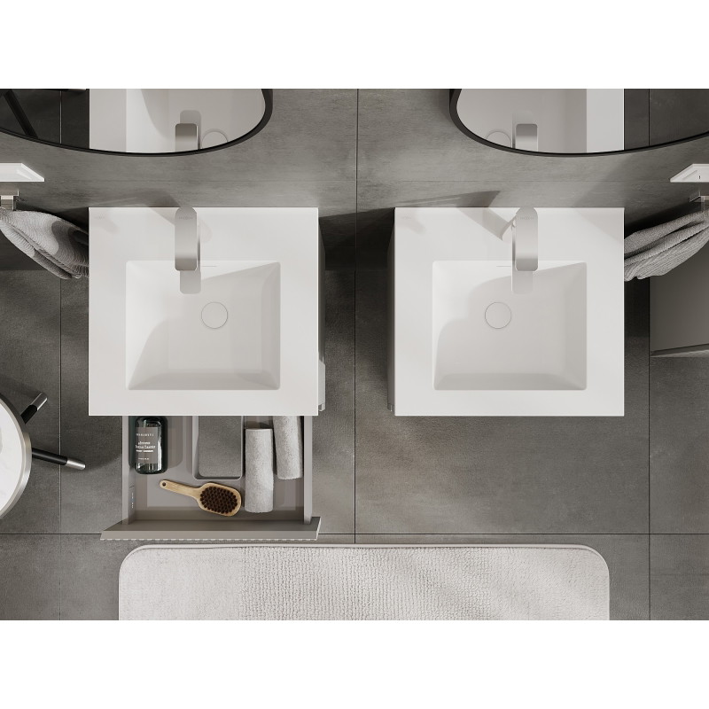Mexen Rivel badkamerkast 50 cm met wastafel Otis, 2 laden, geribbeld, grijs mat/wit mat - 91A20-05047-2-BFF62-W18M01