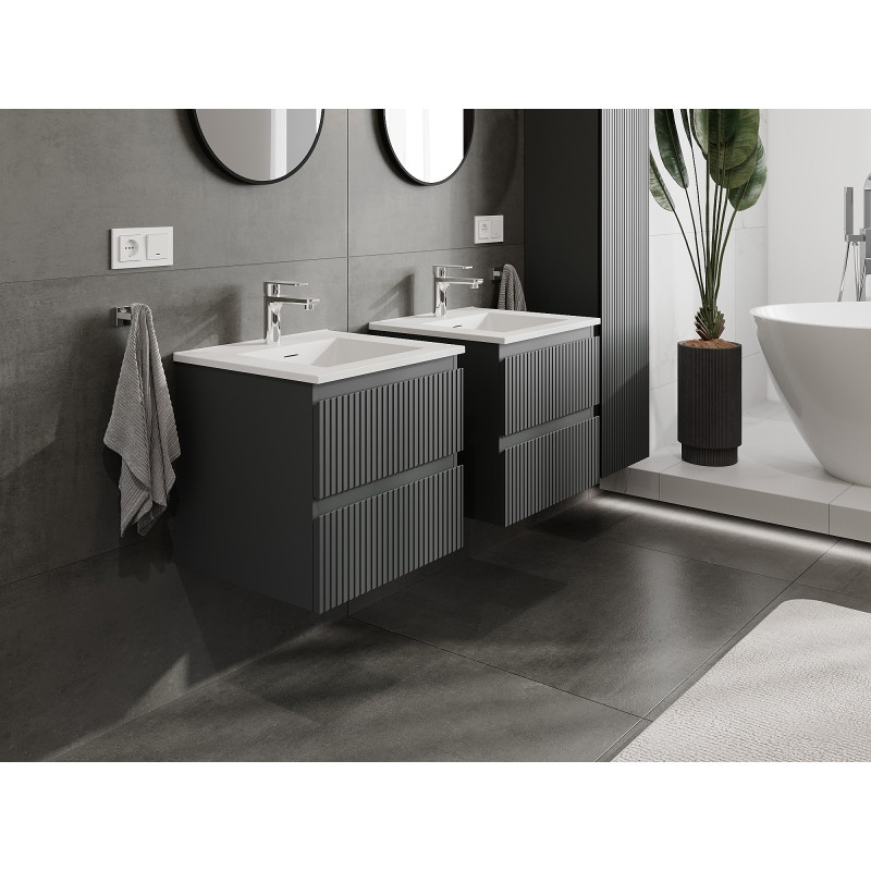Mexen Rivel armario de baño de 50 cm con lavabo Otis, 2 cajones, ranurado, grafito mate/blanco mate