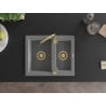 Mexen Carlos Granitspüle 1,5-Kammer 582 x 475 mm, grau, goldener Siphon - 6518581500-71-G