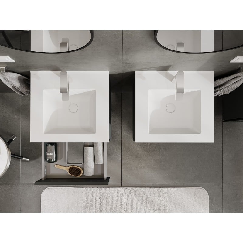 Mexen Rivel badkamerkast 50 cm met wastafel Otis, 2 lades, geribd, grafiet mat/wit mat - 91A20-05047-2-BFF66-W18M01