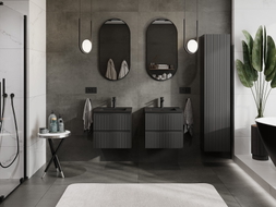 Mexen Rivel 50 cm Bathroom Cabinet with Otis Sink, 2 Drawers, Fluted, Matte Black - 91A20-05047-2-BFF71-W18M71