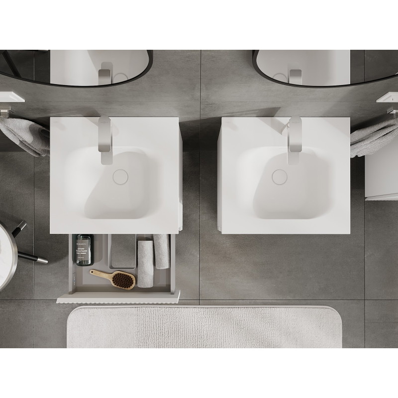 Mexen Rivel vannitoakapp 50 cm koos Vela valamuga, 2 sahtlit, triibuline, valge matt - 91A20-05047-2-BFF01-W23M01