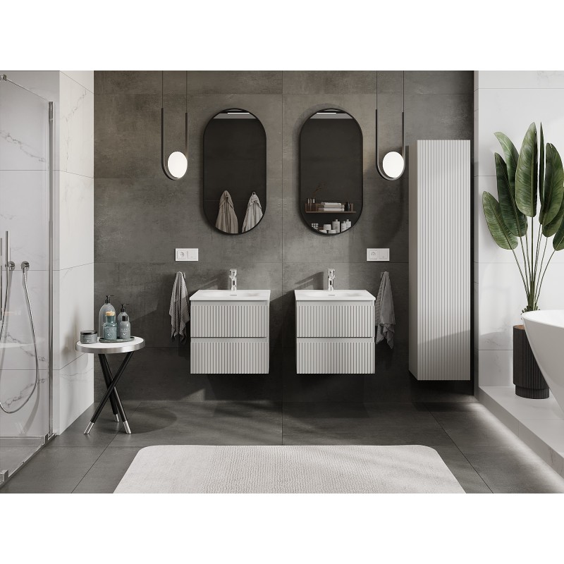 Mexen Rivel badkamerkast 50 cm met wastafel Vela, 2 laden, geribbelde , grijs mat/wit mat - 91A20-05047-2-BFF62-W23M01