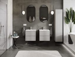Mexen Rivel 50 cm bathroom cabinet with Vela sink, 2 drawers, grooved, gray matte/white matte - 91A20-05047-2-BFF62-W23M01