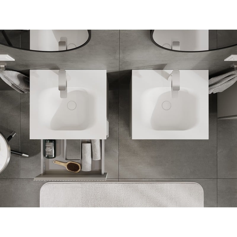 Mexen Rivel badkamerkast 50 cm met wastafel Vela, 2 laden, geribbelde , grijs mat/wit mat - 91A20-05047-2-BFF62-W23M01