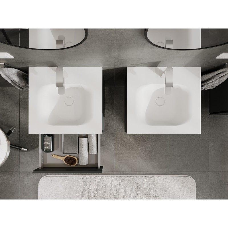 Mexen Rivel armario de baño de 50 cm con lavabo Vela, 2 cajones, ranurado, grafito mate/blanco mate
