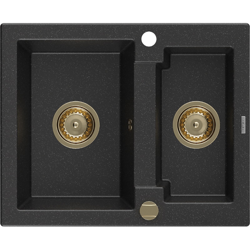 Mexen Carlos graniidist 1,5-kambriline köögivalamu 582 x 475 mm, must/hõbedane metallik, kuldne sifoon - 6518581500-73-G