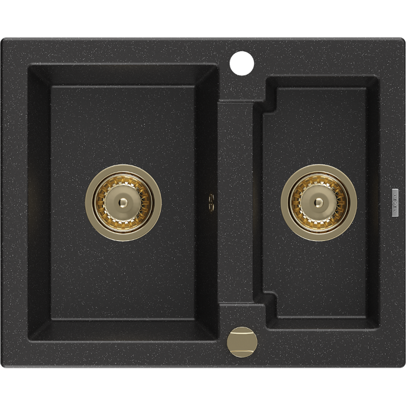 Mexen Carlos Granitdiskho 1,5-fack, 582 x 475 mm, svart/silver metallic, guld sifon - 6518581500-73-G