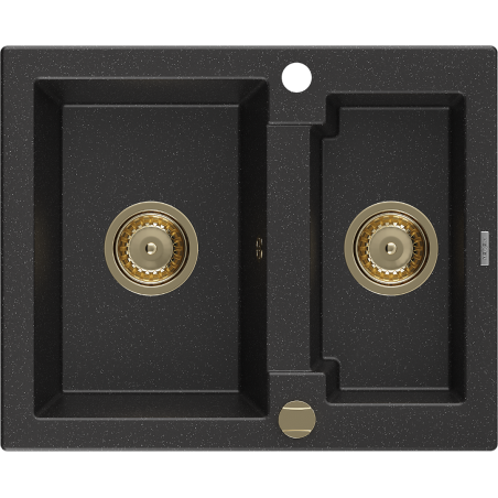 Mexen Carlos Granitdiskho 1,5-fack, 582 x 475 mm, svart/silver metallic, guld sifon - 6518581500-73-G