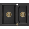Mexen Carlos granitische spoelbak 1,5-kamer 582 x 475 mm, zwart/zilver metallic, gouden sifon - 6518581500-73-G