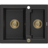 Mexen Carlos lavello in granito 1,5 vasche 582 x 475 mm, nero/argento metallizzato, sifone dorato - 6518581500-73-G