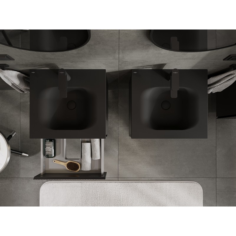 Mexen Rivel meuble de salle de bain 50 cm avec lavabo Vela, 2 tiroirs, rainuré, noir mat - 91A20-05047-2-BFF71-W23M71