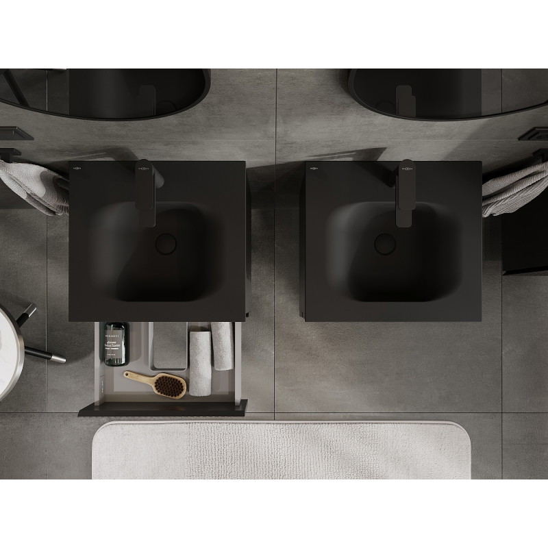 Mexen Rivel mobile bagno 50 cm con lavabo Vela, 2 cassetti, scanalato, nero opaco - 91A20-05047-2-BFF71-W23M71