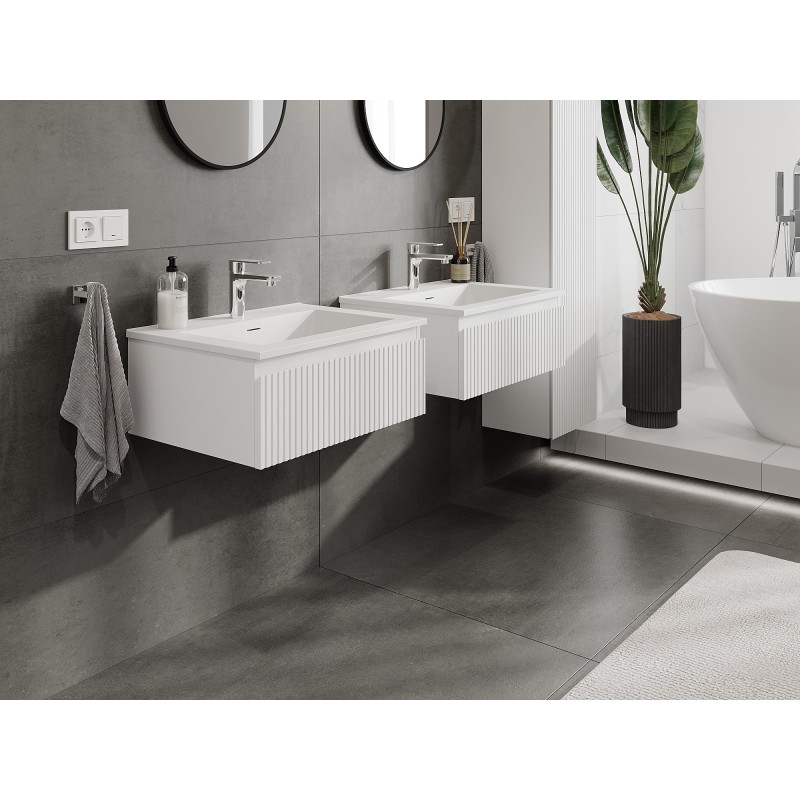 Mexen Rivel armário de casa de banho 60 cm com lavatório Otis, 1 gaveta, ranhurado, branco mate - 91A20-06023-1-BF01-W18M01