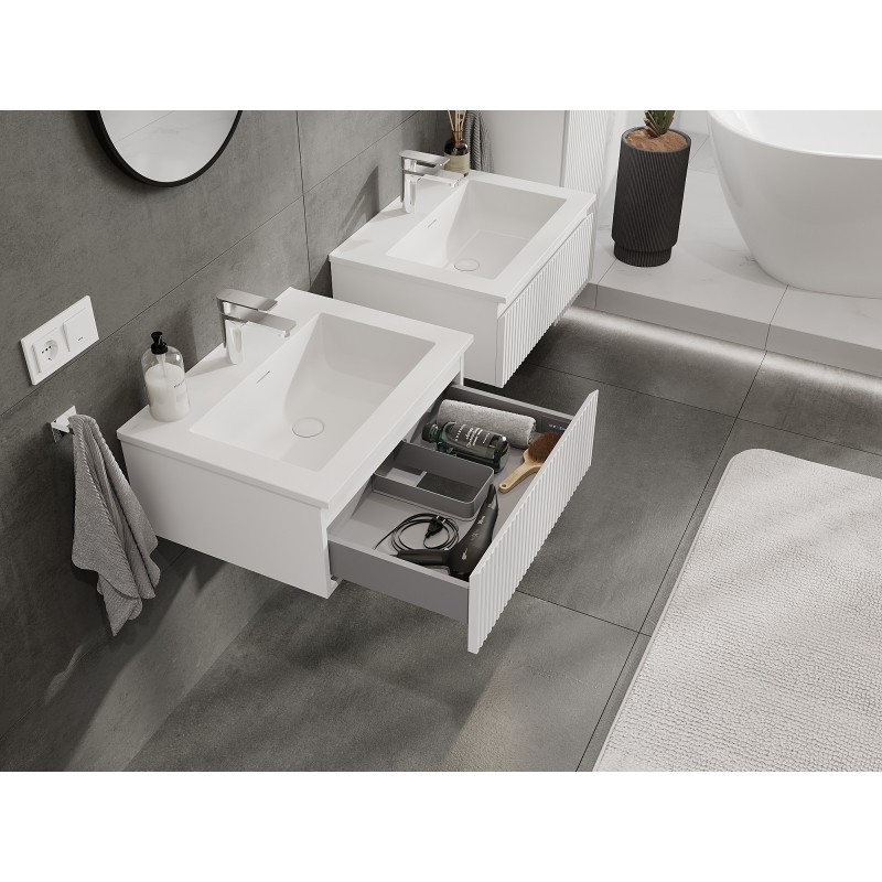 Mexen Rivel mobile da bagno 60 cm con lavabo Otis, 1 cassetto, scanalato, bianco opaco - 91A20-06023-1-BF01-W18M01