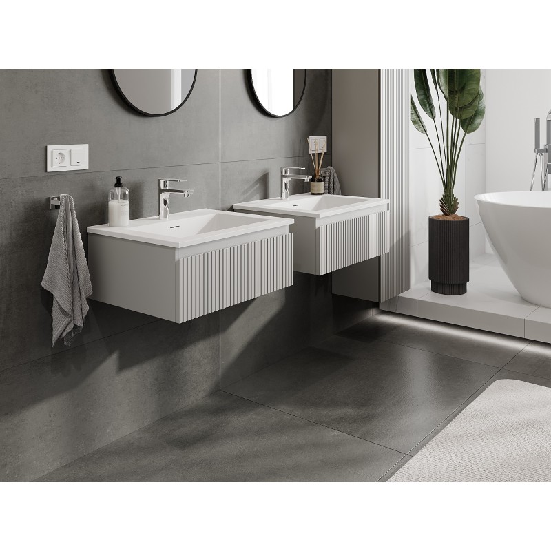 Mexen Rivel szafka łazienkowa 60 cm z umywalką Otis, 1 szuflada, ryflowana , szara mat/biała mat - 91A20-06023-1-BF62-W18M01