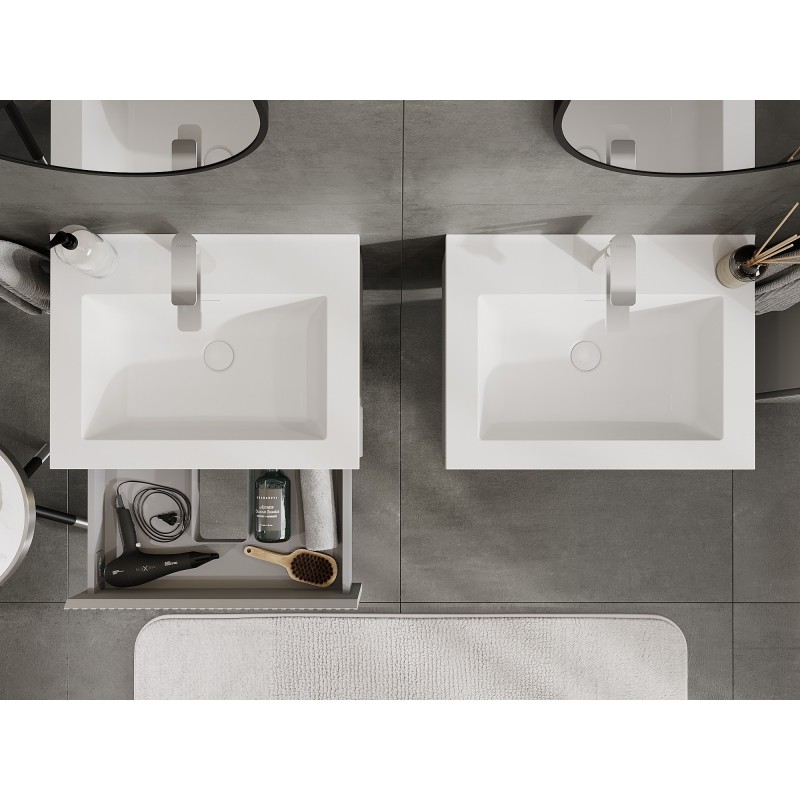 Mexen Rivel meuble de salle de bain 60 cm avec lavabo Otis, 1 tiroir, rainuré, gris mat/blanc mat - 91A20-06023-1-BF62-W18M01
