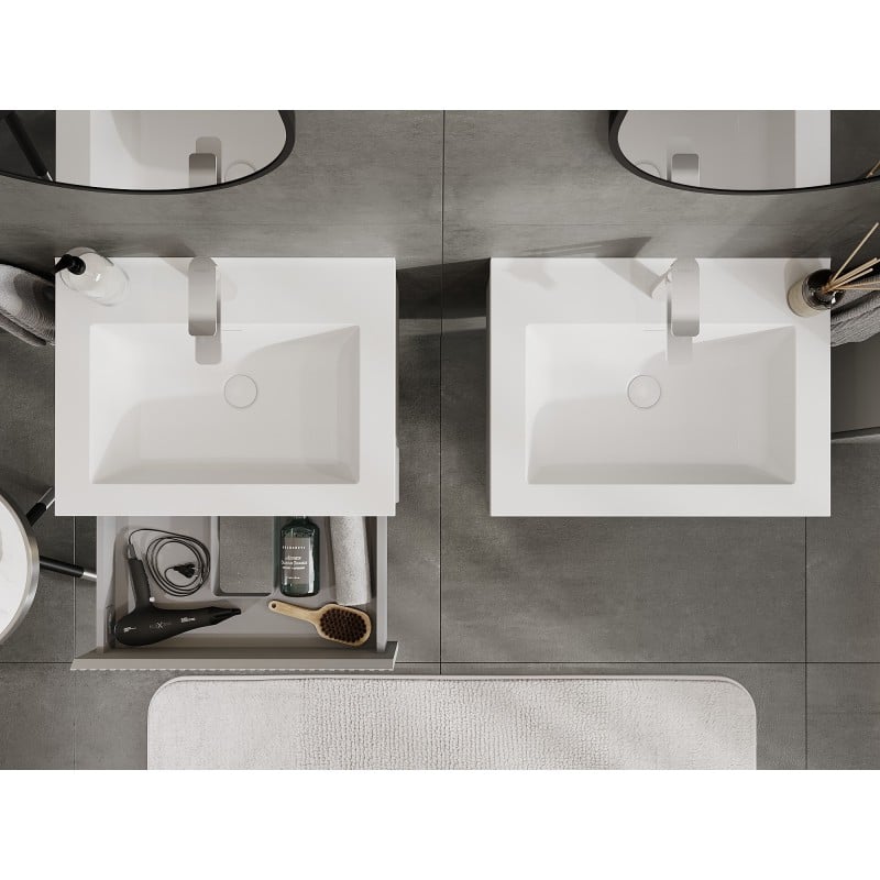 Mexen Rivel mobile da bagno 60 cm con lavabo Otis, 1 cassetto, scanalato, grigio opaco/bianco opaco - 91A20-06023-1-BF62-W18M01