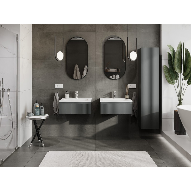 Mexen Rivel mueble de baño de 60 cm con lavabo Otis, 1 cajón, ranurado, grafito mate/blanco mate - 91A20-06023-1-BF66-W18M01