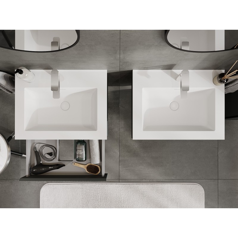 Mexen Rivel meuble de salle de bains 60 cm avec lavabo Otis, 1 tiroir, rainuré, graphite mat/blanc mat