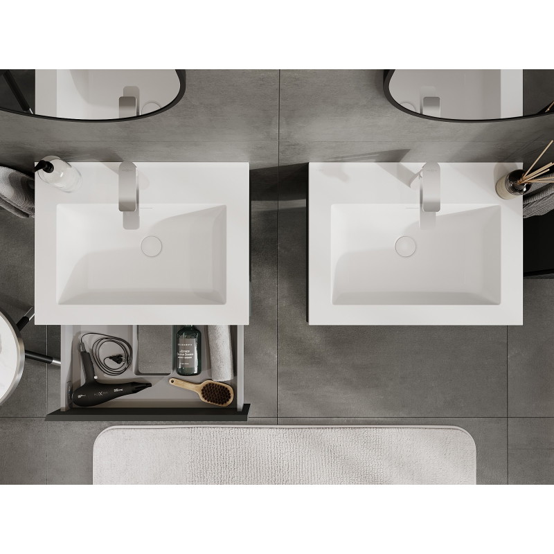 Mexen Rivel mueble de baño de 60 cm con lavabo Otis, 1 cajón, ranurado, grafito mate/blanco mate - 91A20-06023-1-BF66-W18M01