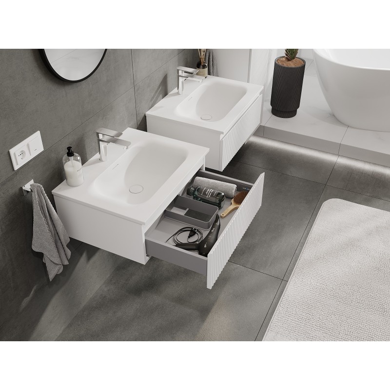 Mexen Rivel armário de casa de banho 60 cm com lavatório Vela, 1 gaveta, frisado, branco mate - 91A20-06023-1-BF01-W23M01