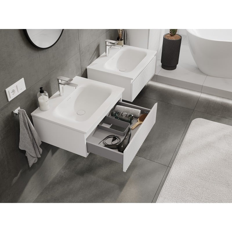 Mexen Rivel badkamerkast 60 cm met wastafel Vela, 1 lade, gegroefd, wit mat - 91A20-06023-1-BF01-W23M01