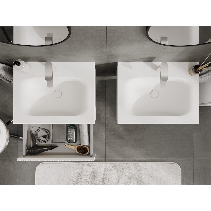 Mexen Rivel meuble de salle de bains 60 cm avec lavabo Vela, 1 tiroir, rainurée, blanc mat - 91A20-06023-1-BF01-W23M01