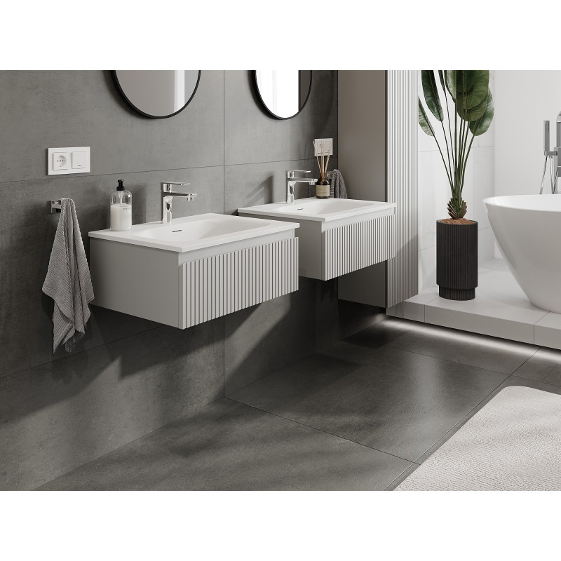 Mexen Rivel armadietto da bagno 60 cm con lavabo Vela, 1 cassetto, scanalato, grigio opaco/bianco opaco