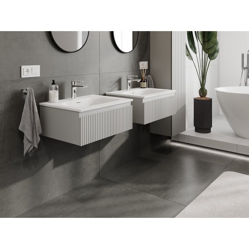 Mexen Rivel armario de baño de 60 cm con lavabo Vela, 1 cajón, acanalado, gris mate/blanco mate - 91A20-06023-1-BF62-W23M01