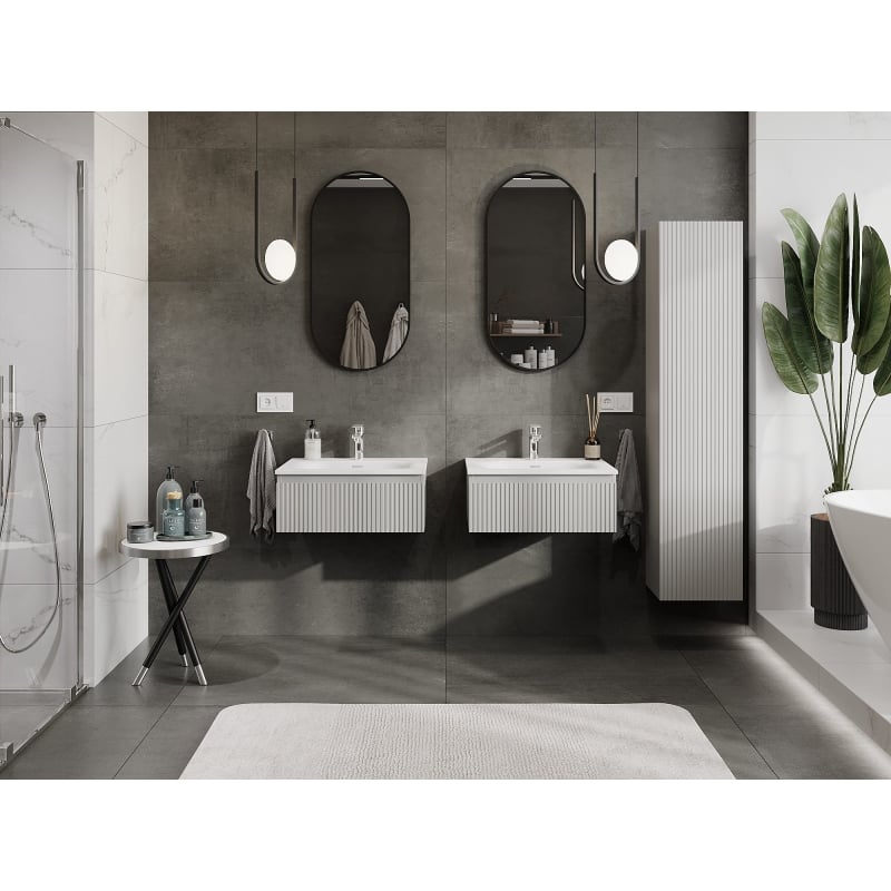 Mexen Rivel armario de baño de 60 cm con lavabo Vela, 1 cajón, acanalado, gris mate/blanco mate - 91A20-06023-1-BF62-W23M01