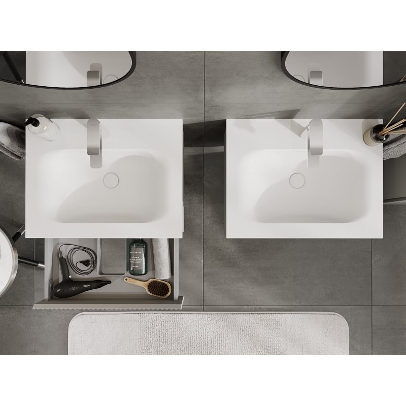 Mexen Rivel armario de baño de 60 cm con lavabo Vela, 1 cajón, acanalado, gris mate/blanco mate - 91A20-06023-1-BF62-W23M01