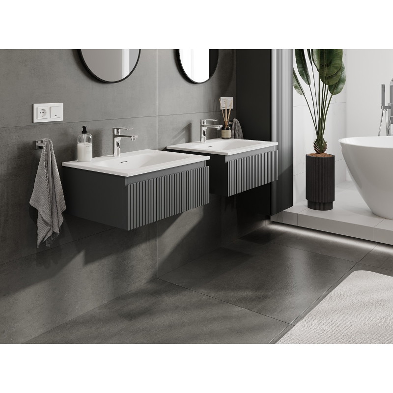 Mexen Rivel badkamerkast 60 cm met wastafel Vela, 1 lade, geribbeld, grafiet mat/wit mat - 91A20-06023-1-BF66-W23M01