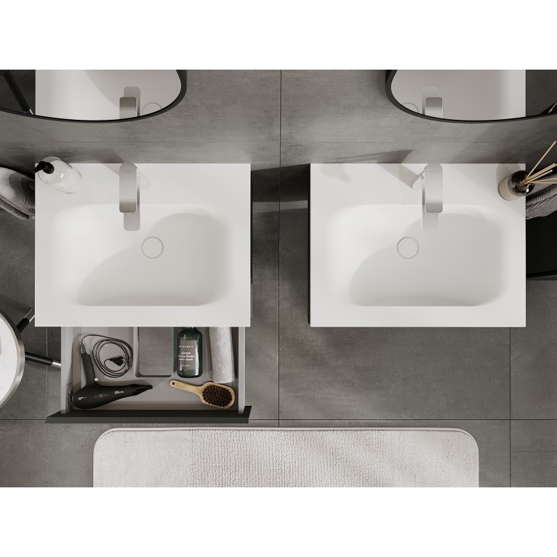 Mexen Rivel meuble de salle de bain 60 cm avec lavabo Vela, 1 tiroir, rainuré, graphite mat/blanc mat