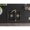 Mexen Carlos Granitspüle 1,5-Becken 582 x 475 mm, schwarz/silber metallic, goldener Siphon - 6518581500-73-G