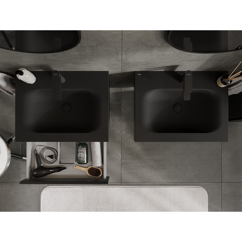 Mexen Rivel armário de casa de banho 60 cm com lavatório Vela, 1 gaveta, ranhurado, preto mate - 91A20-06023-1-BF71-W23M71