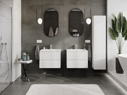 Mexen Rivel Badezimmerschrank 60 cm mit Waschbecken Otis, 2 Schubladen, gerillt, weiß matt - 91A20-06047-2-BFF01-W18M01