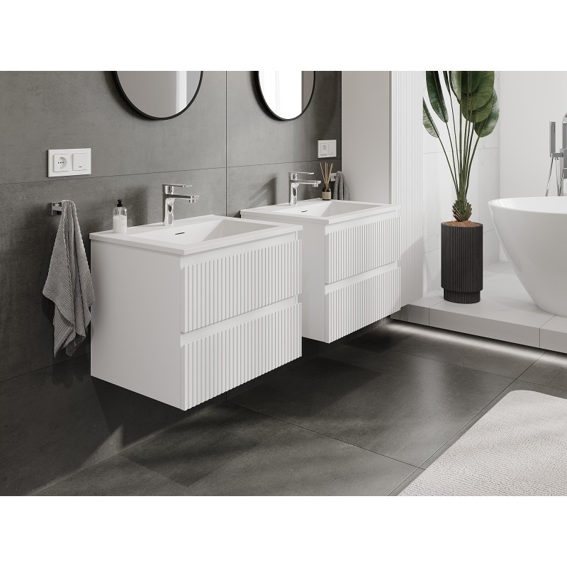 Mexen Rivel armario de baño 60 cm con lavabo Otis, 2 cajones, acanalado, blanco mate - 91A20-06047-2-BFF01-W18M01