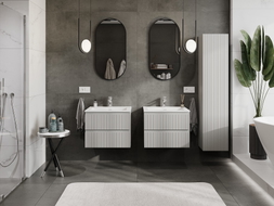 Mexen Rivel 60 cm Bathroom Cabinet with Otis Sink, 2 Drawers, Grooved, Gray Matte/White Matte - 91A20-06047-2-BFF62-W18M01