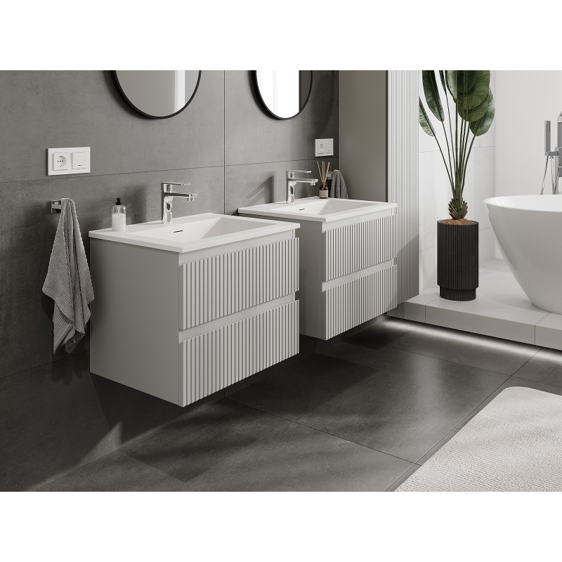 Mexen Rivel mobile da bagno 60 cm con lavabo Otis, 2 cassetti, scanalato, grigio opaco/bianco opaco - 91A20-06047-2-BFF62-W18M01