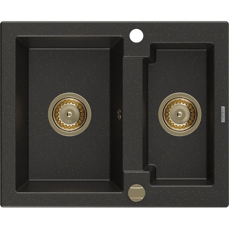 Mexen Carlos graniidist köögivalamu 1,5-kauss 582 x 475 mm, must/kuldne metallik, kuldne sifoon - 6518581500-75-G