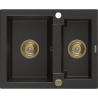 Mexen Carlos granitische gootsteen 1,5-compartiment 582 x 475 mm, zwart/gouden metallic, gouden sifon - 6518581500-75-G