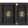 Mexen Carlos lavello in granito a 1,5 vasche 582 x 475 mm, nero/oro metallizzato, sifone oro - 6518581500-75-G