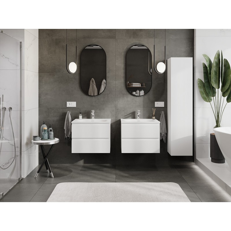 Mexen Rivel meuble de salle de bain 60 cm avec lavabo Vela, 2 tiroirs, rainuré, blanc mat - 91A20-06047-2-BFF01-W23M01